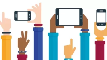 Illustration of hands holding various devices.
