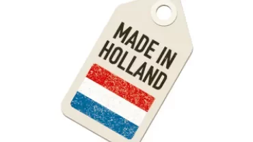 Label met tekst 'Made in Holland' en Nederlandse vlag.