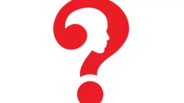 Rood vraagteken met silhouet van gezicht er in.