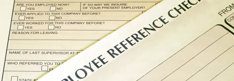 Employee reference check form with questions about work history.