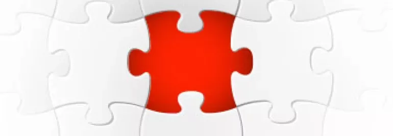 A red puzzle piece among white pieces.