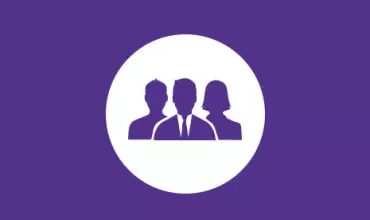 Purple background with an icon of three people