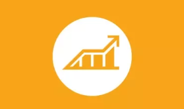 Icon of upward trend graph on orange background