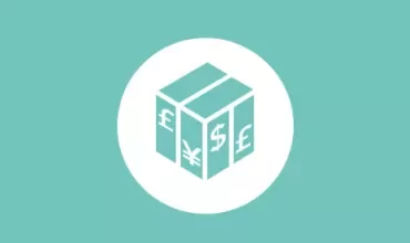 Icon of a package with currency symbols