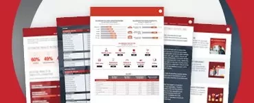 Assorted business brochures displaying charts and statistics.